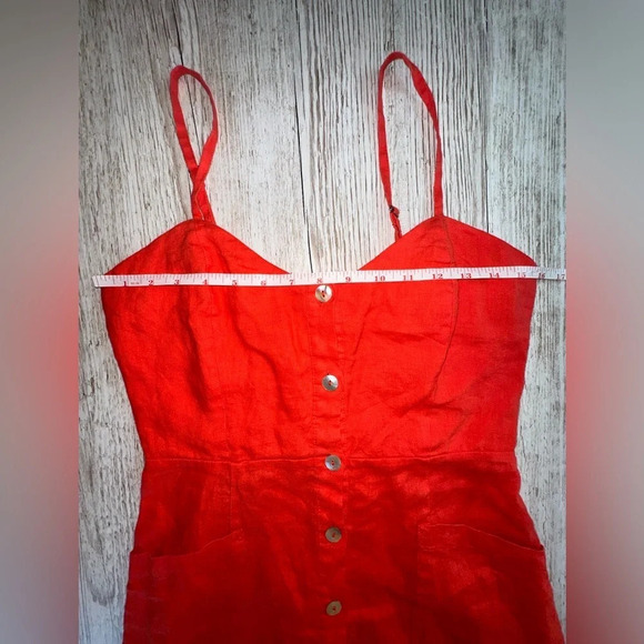 Cynthia Rowley Linen Red/Orange Button down Dress with pockets 4 - Picture 6 of 10